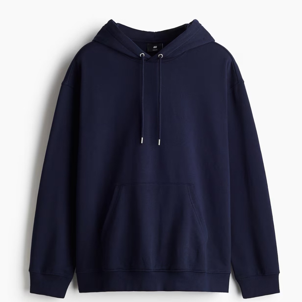 Sz L H&M Men's Navy Crewneck pull over long sleeve hoodie Sweater NWT - Picture 4 of 11